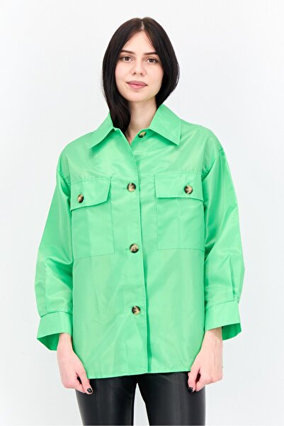 Asos Design قميص جاكيت سادة صغير الحجم للنساء، أخضر