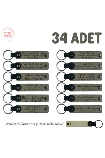 Miaju Ash Gray & Milk Coffee, Baby Special Keychain with Name Written for All Celebrations, Set of 34