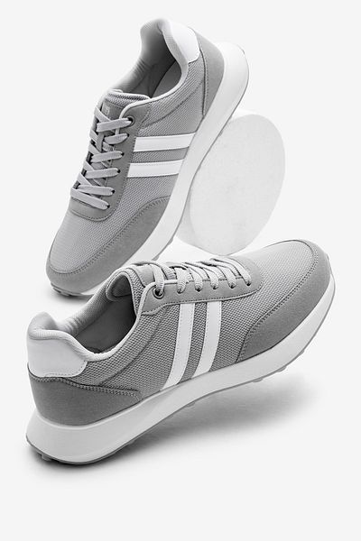 Tonny Black Men's Gray Thermo Sole Striped Breathable Fabric Lace-Up Sports Shoes