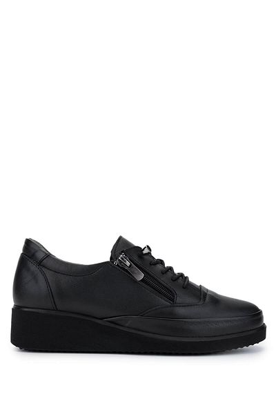 Tamer Tanca Woman's Genuine Leather Black Leather Casual Shoes