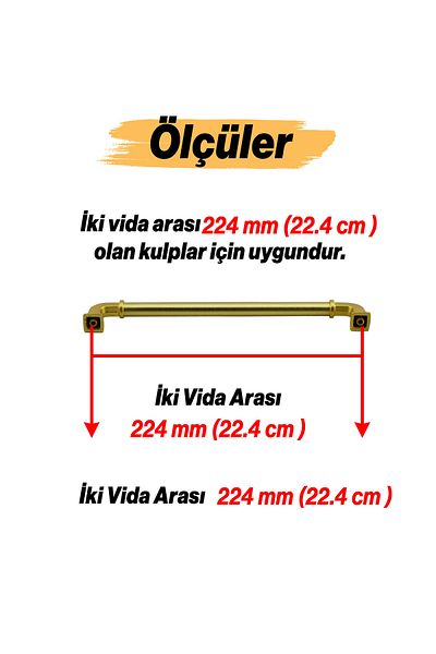 Badem10 Alfa Metal Mat Aur Mâner Aur 224 mm Mobilier Sertar Bucătărie Dulap Ușă Dulap Mânere Kulb Mâner