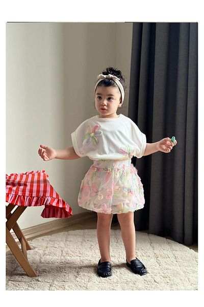 My Kids Wear Costum cu fustă pentru fetiță cu flori de crin
