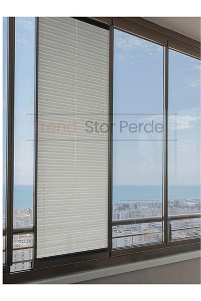 TREND STOR PERDE Cream Pleat Tulle Folding Glass Balcony Curtain - Office Curtain - Living Room Curtain - 002