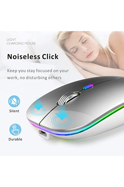 Everest Grup Smw-306r Gümüş 800/1200/1600dpi Şarjlı Mouse Kablosuz Mouse Rgb Süper Sessiz