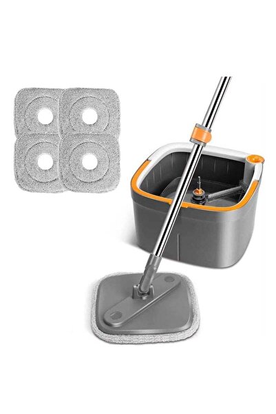 COOYA Mop Set, Includes 4 Replacement Microfiber Mop Cloths, Bucket, Adjustable Stainless Steel Handle