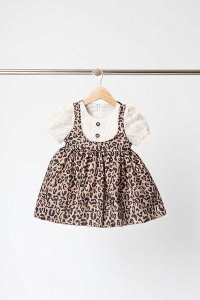 minuma Girl's Leopard Patterned Embroidered Dress 1-4 Years