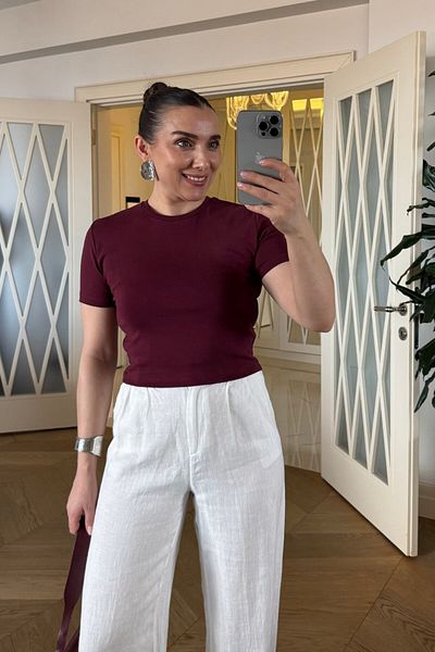 Tuba Butik Basic Crew Neck Short Sleeve Women's Crop T-Shirt