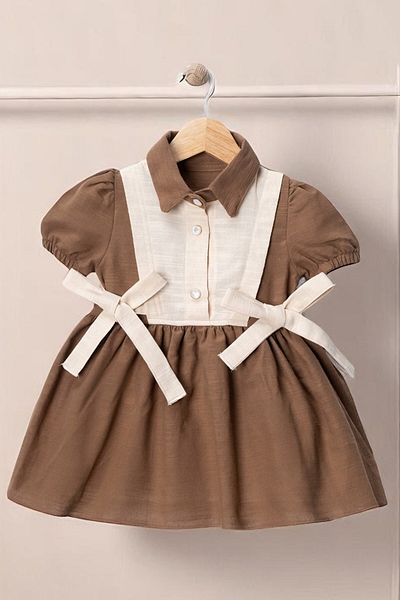 minuma Girl's Button Ribbon Detailed Shirt Collar Dress 1-4 Years