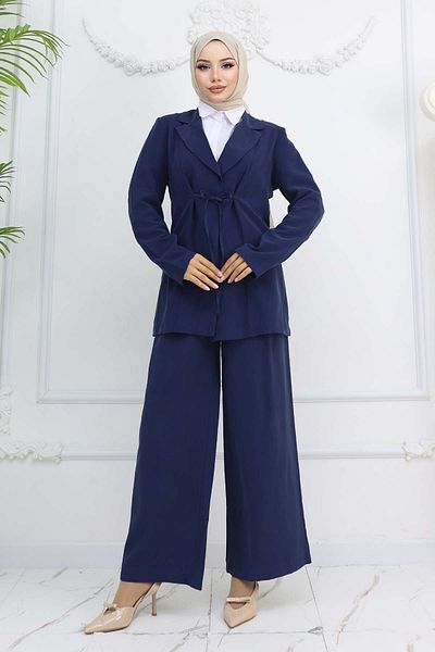 benguen Navy Blue Rope Laced Jacket Suit 2265