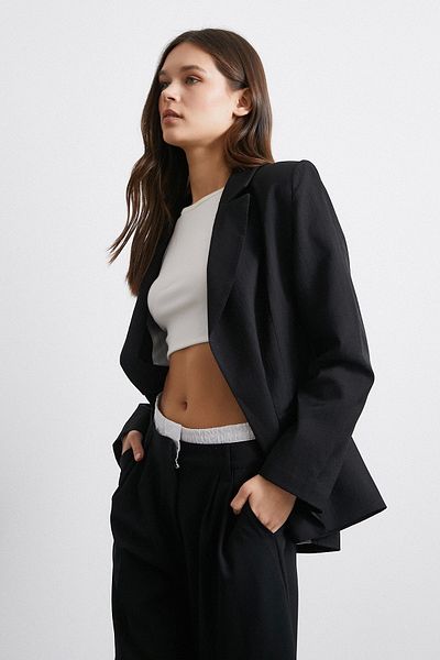 Never more Line Lined Black Draped Blazer Jacket