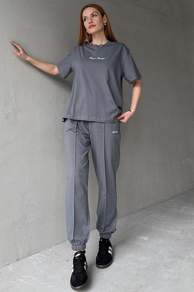 Cappmoda Tkm-0051 Smoked Style Change Written T-Shirt Elastic Leg Trousers Set of Two