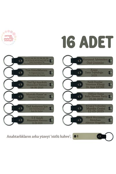 Miaju Kuldüvet Milk Coffee - Father's Day 16-Piece Keychain Can Be Written with Name and Message