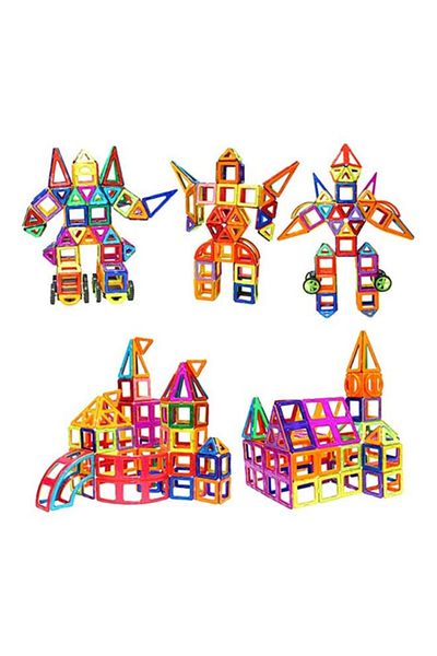 COOYA 207pcs Colourful Sturdy and Durable Geometrical Shaped Magnetic Building Blocks Toys Set,29x21x18cm