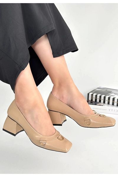 Skygo Cande Beige Patent Leather Heeled Shoes
