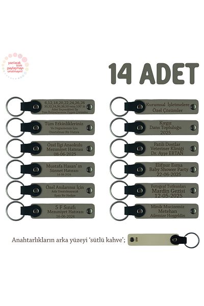 Miaju Ash Gray & Milk Coffee, 14-Piece Keychain with Name Message Writing