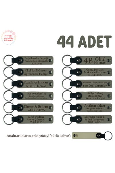Miaju Ash Gray & Milk Coffee - Set of 44 Keychains with Name and Message Writing