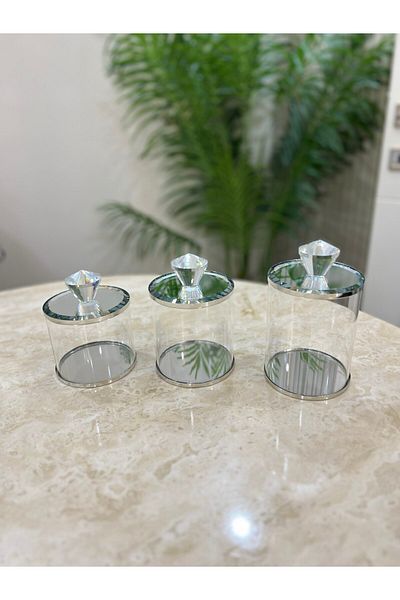PONCİKPAZAR 3-Piece Diamond Detail Multi-Purpose Decoration Box