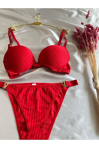NİVENE Supported V Detail Black Women's Underwear Set Bra Set