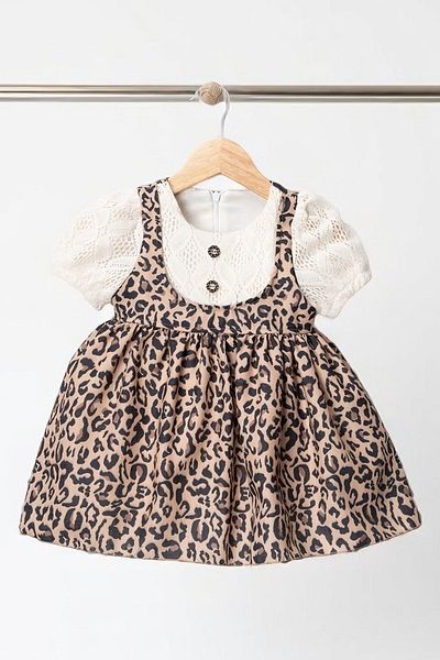 minuma Girl's Leopard Patterned Embroidered Dress 1-4 Years