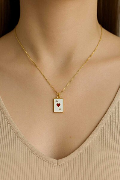 Feron accessories Siyah Maça Ası Kolye-Kırmızı Kupa Ası Kolye