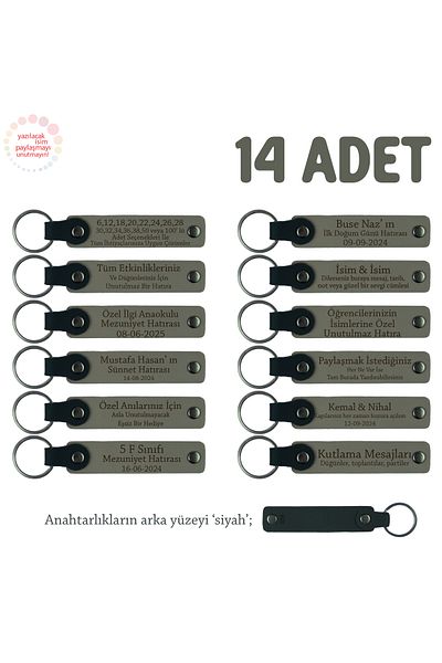 Miaju Ash Gray & Black, Mevlit Souvenir Gift Keychain with Name Written on It, Set of 14