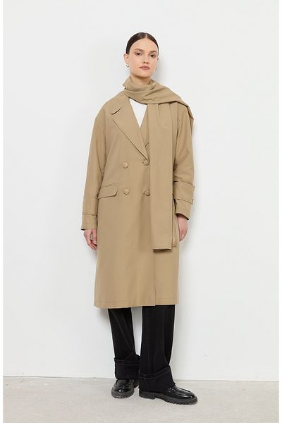 Fatma Atasoy Oversize Milky Brown Scarf Trench Coat