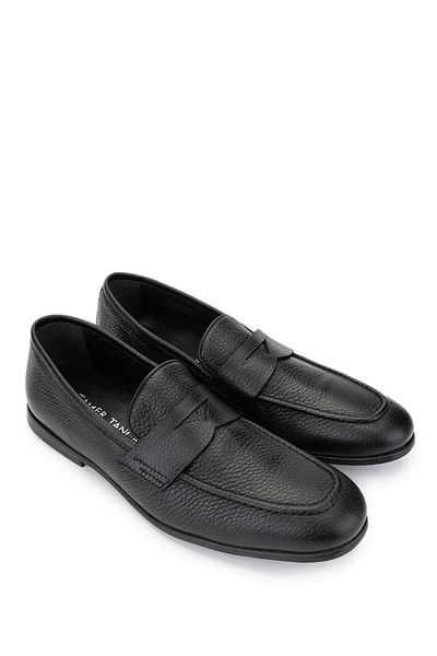 Tamer Tanca Men's Genuine Leather Black Leather Loafer Shoes