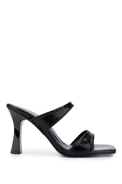 Tamer Tanca Women's Vegan Black Snake Pattern Heeled Slippers