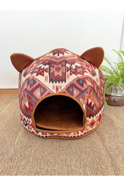 KİLİM DESENLİ KUMAŞ KEDİ EVİ 39x39x30cm