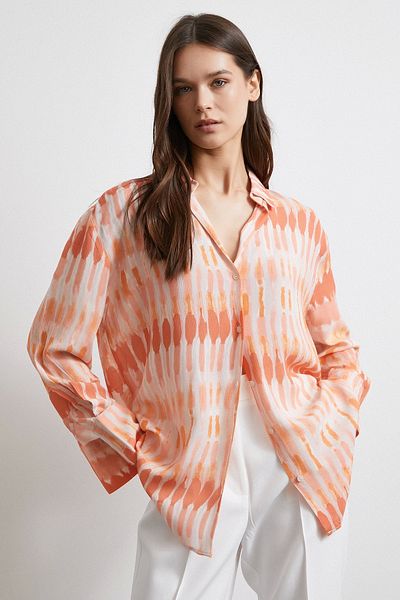 Never more Orange V-Neck Viscose Maroken Shirt