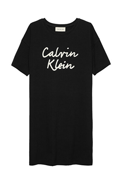 Calvin Klein Girls Black Script Logo Short Sleeve T-Shirt Dress