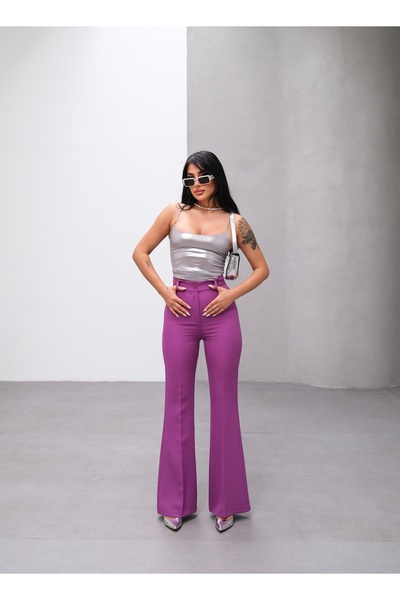 OUZ Fashion Kadın Yüksek Bel İspanyol Paça Pantolon