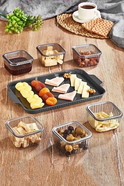 Phigo 6 Zone Breakfast and Snack Bowl Set with Transparent Acrylic Tray Luxury Fan Design