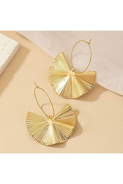 HDCreativeDesign 1 Pair Vintage Boho Steel Earrings, Irregular Stripes Fan Shaped Earrings