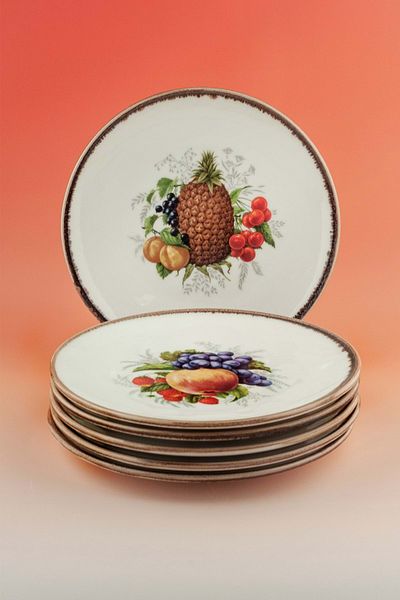 Bursa Porselen Dekor Retro Fruits 6 Piece Porcelain Serving Plate