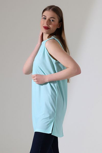 Talsmoda Tals Moda Turquoise Color Wide Fit Zero Sleeve Buluz and Tunic