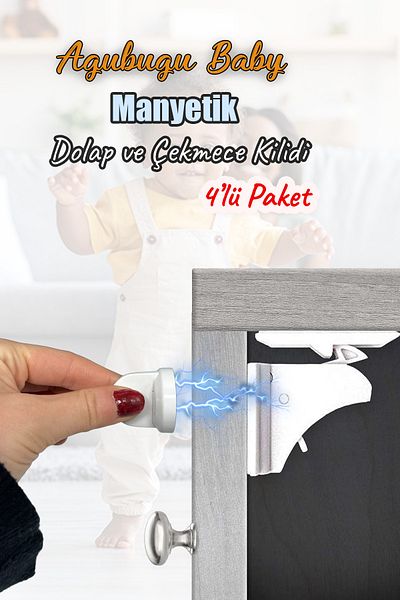 AGUBUGU BABY - Încuietoare magnetică ascunsă pentru dulap/sertar - 4 încuietori
