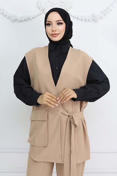 benguen Beige Baglam Vest Trousers Suit 2243