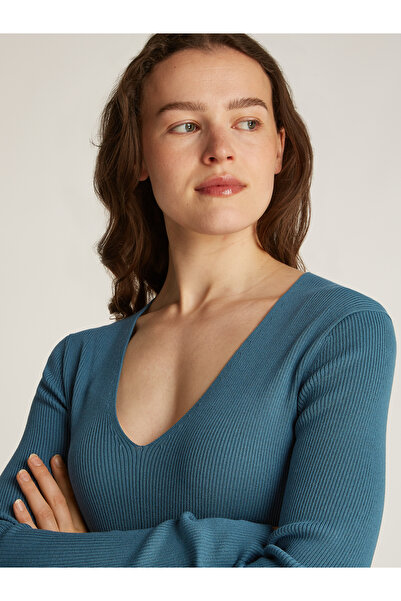 Calvin Klein Women Blue Long Sleeve Ribbed Jumper Dress