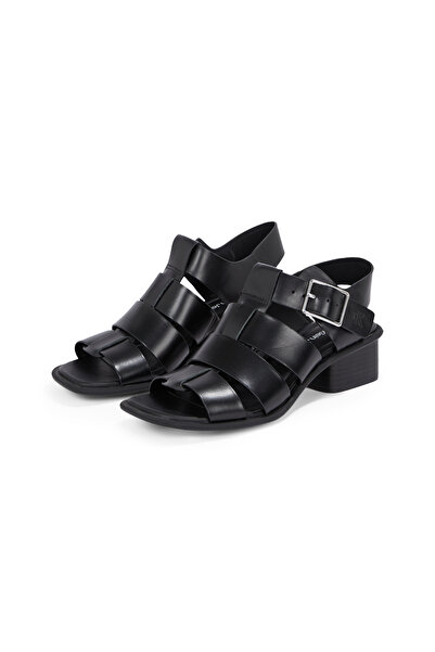 Calvin Klein Women Triple Black Square Mg Buckle Heel Sandal