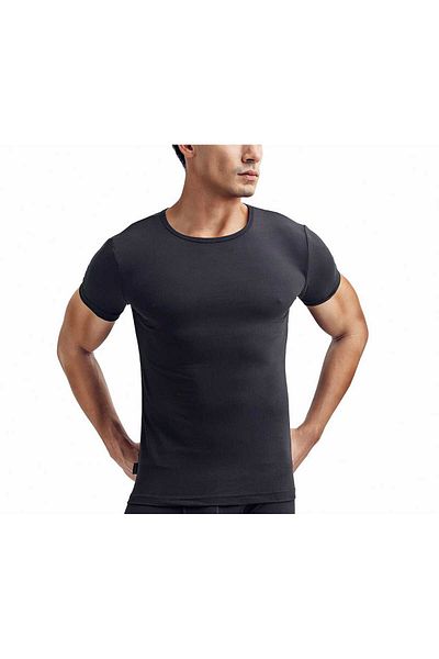 mixdore Men's 2 Pack Economic Black Bamboo Crew Neck Short Sleeve Undershirt Singlet