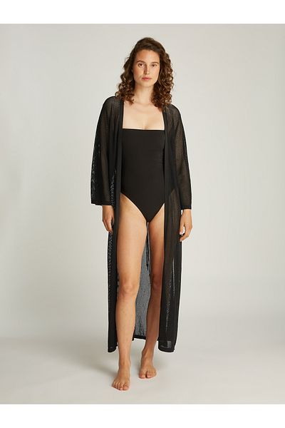 Calvin Klein Women Pvh Black Sheer Knit Beach Kaftan