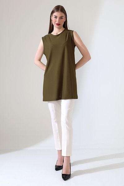 Talsmoda Tals Moda Khaki Color Wide Fit Zero Sleeve Buluz and Tunic