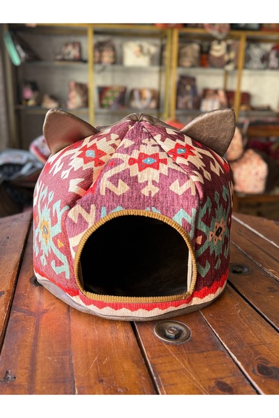 KİLİM DESENLİ KUMAŞ KEDİ EVİ 39x39x30cm