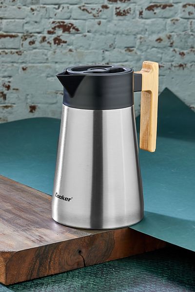 Cooker 1.5 Liter Double Wall Stainless Steel Thermos with Wooden Handle - Keeps Warm for 12 Hours, Cold for 24 Hours