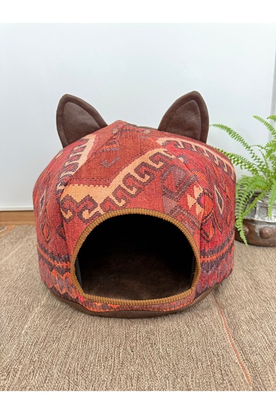 KİLİM DESENLİ KUMAŞ KEDİ EVİ 39x39x30cm