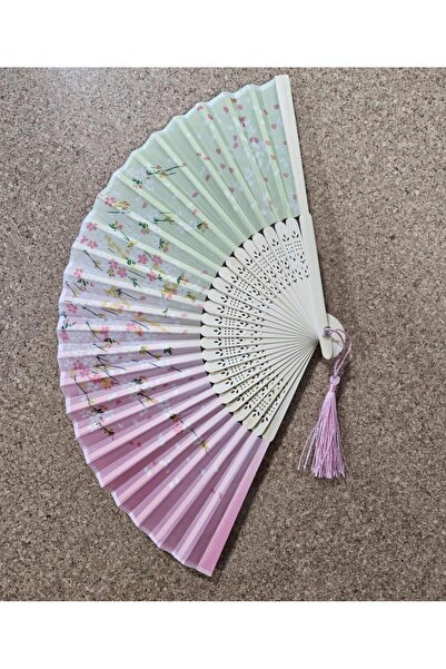 BELUGA Yelpaze Bambu Kumaş Serinletici Vintage Şık Dekorasyon Pembe/Yeşil Püs...