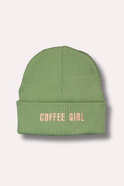 Milky Way Design Coffee Girl Green Winter Embroidered Soft Knitwear Beret