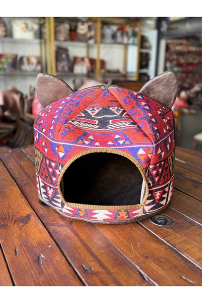 KİLİM DESENLİ KUMAŞ KEDİ EVİ 39x39x30cm