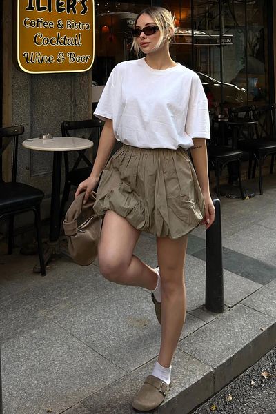 bysedaortac Women's Pleated Balloon Mini Skirt